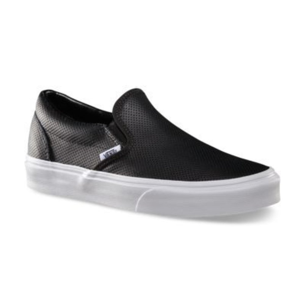 Black and White Leather Slip On Vans